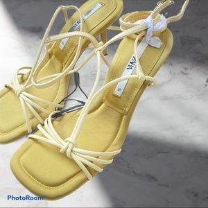 Yellow Strappy heeled sandals with padded insole